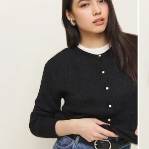 Reformation Cece Alpaca Ribbed Cardigan Black - Size M